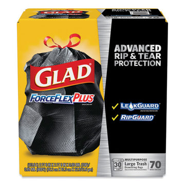 Glad® Forceflexplus Drawstring Large Trash Bags, 30 Gal, 1.05 Mil, 30" X 32", Black, 70-box freeshipping - TVN Wholesale